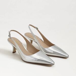 Sam Edelman Bianka Soft Silver Patent Kitten Heel Slingback Pumps Sz 5.5